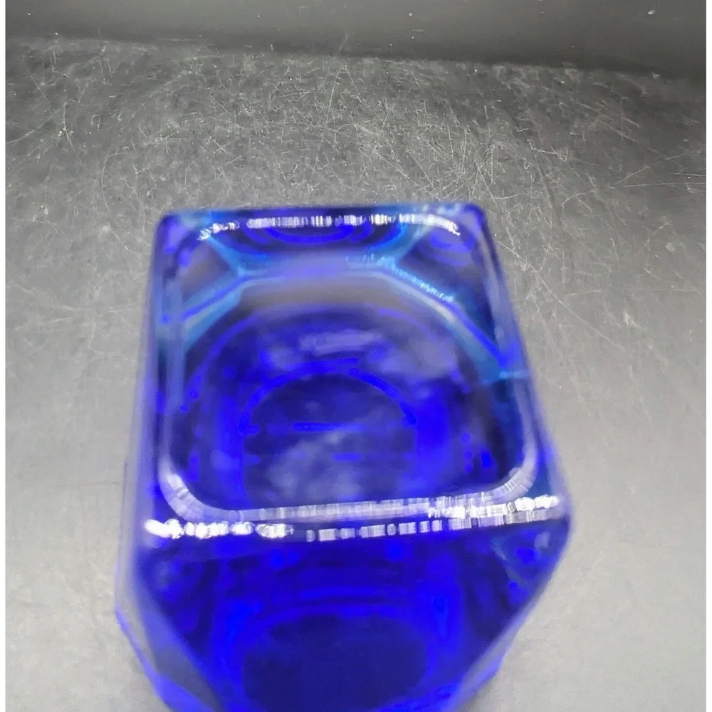 J G Durand Crystal Double Cased Cobalt to Clear Votive Tealight Holder Signed